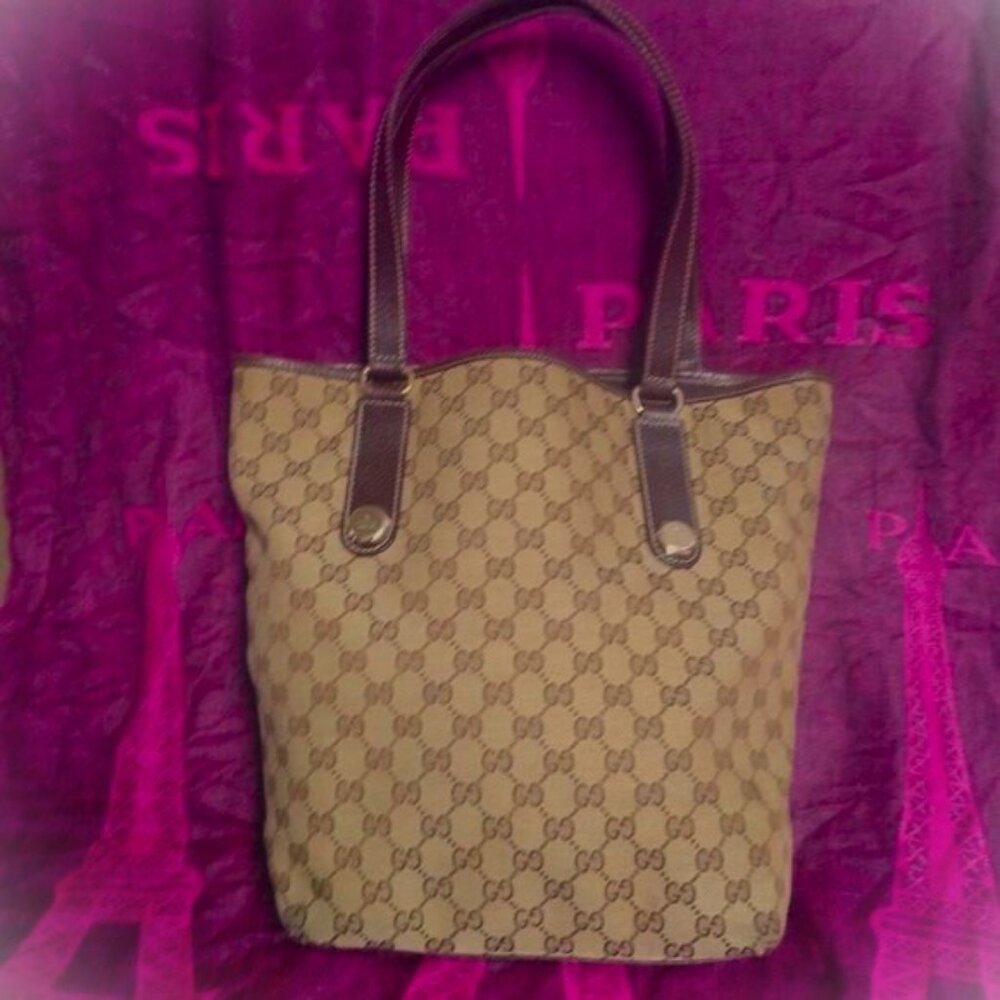 ❤️Authentic GUCCI GG Canvas Beige Brown Shopper Tote Bag 491403